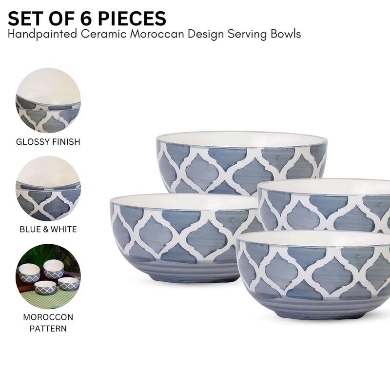 Yourowndcor Hand-Painted Grey Umrao/Moroccan Design Handpainted Bowls Set Ceramic Vegetable Bowl/Dessert Bowl/Soup Bowl (Greyish, 200 ML Pack of 6) - Image 3