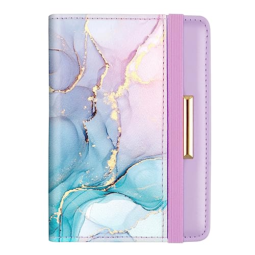 Coco Rossi Passport Holder Cover, RFID Travel Wallet Credit Card Holder Cute Purple Pink Passport Book Holders for Women with Elastic Band and Golden Metal Decoration, Gradient Marble - Image 1