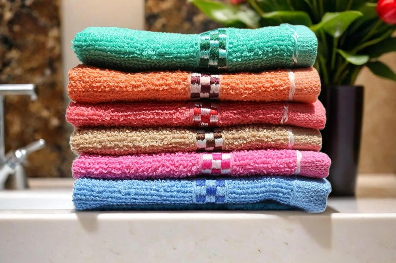 Solance Cotton Face Towel Super Absorbent Soft Material Antibacterial Treatment Pack of 12 Multicolour