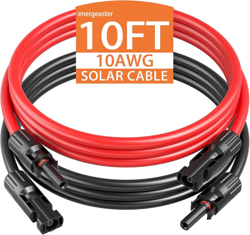 energeaster 10AWG Solar Extension Cable with Pair of Connectors Solar Panel Adaptor Kit Tool, mc4 Extension Cable,10 Gauge Wire,Red and Black(10FT Red + 10FT Black) - Image 1