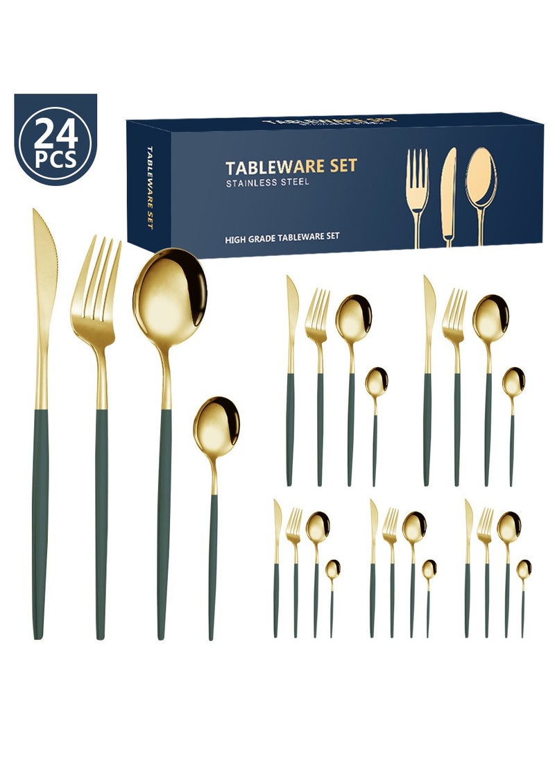 KUYING Stainless Steel Tableware Set Of 24 Pieces Western Knife Fork Spoon Set 