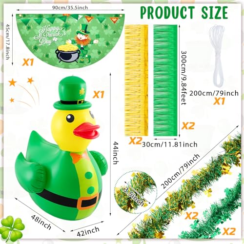 Hungdao St Patricks Day Golf Cart Decorations Kit 4ft Inflatable Duck Blow up Kit Shamrock Car Decorations with Tinsel Garlands Fan Flag for Parade Outdoor Yard Party - Image 3