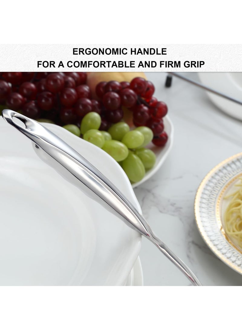 Spaghetti Spoon and Tong Set, 13-Inch Stainless Steel Pasta Fork with Teeth and 9-Inch Kitchen Serving Tong, Non-Stick, Easy to Clean, Ergonomic Grip Design for Cooking and Serving, Silver, 2 Pcs - Image 4