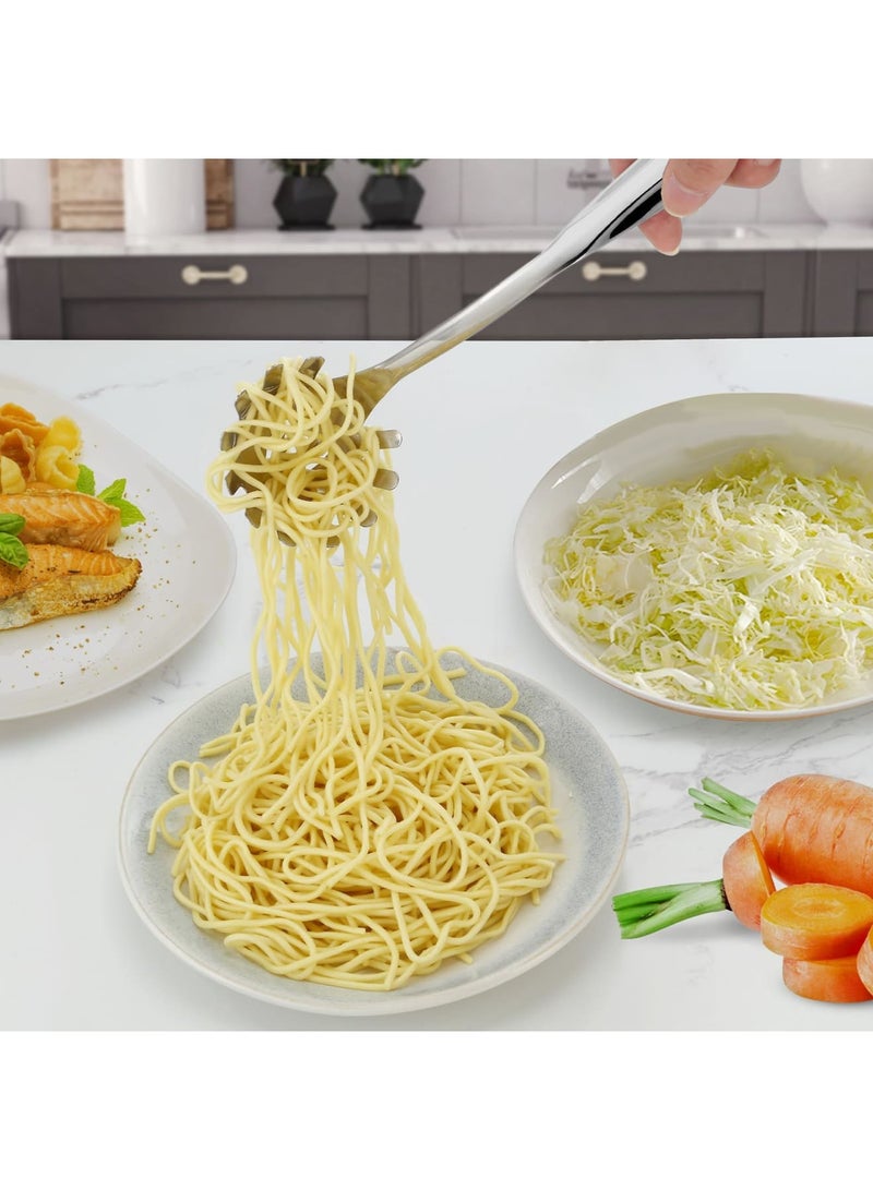Spaghetti Spoon and Tong Set, 13-Inch Stainless Steel Pasta Fork with Teeth and 9-Inch Kitchen Serving Tong, Non-Stick, Easy to Clean, Ergonomic Grip Design for Cooking and Serving, Silver, 2 Pcs - Image 5