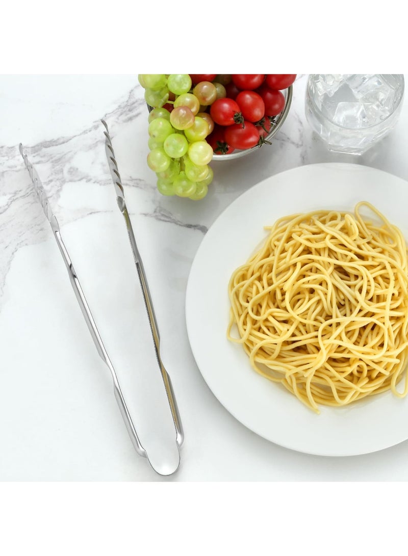 Spaghetti Spoon and Tong Set, 13-Inch Stainless Steel Pasta Fork with Teeth and 9-Inch Kitchen Serving Tong, Non-Stick, Easy to Clean, Ergonomic Grip Design for Cooking and Serving, Silver, 2 Pcs - Image 2