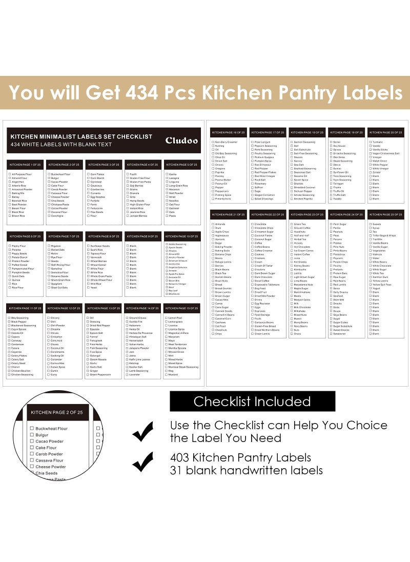 Cludoo Cludoo 434 Pcs Kitchen Pantry Labels for Food Containers with DIY Blank Labels,3 Sizes Preprinted Minimalist Waterproof Pantry Kitchen Labels, Pantry Kitchen Organization Labels for Jar, Bottles,Boxes  - Image 2