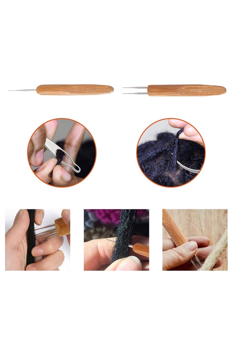 Crochet Hook Tool, Dreadlocks Needle Weaving for Braid Craft, Steel, with Bamboo Handle Interlocking Needles Hair Accessories for Braids - Image 3