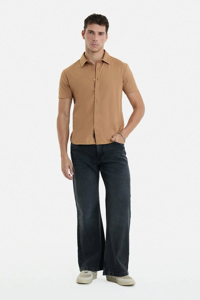 SNITCH Brown Textured Half Sleeve Regular Fit Casual Shirt