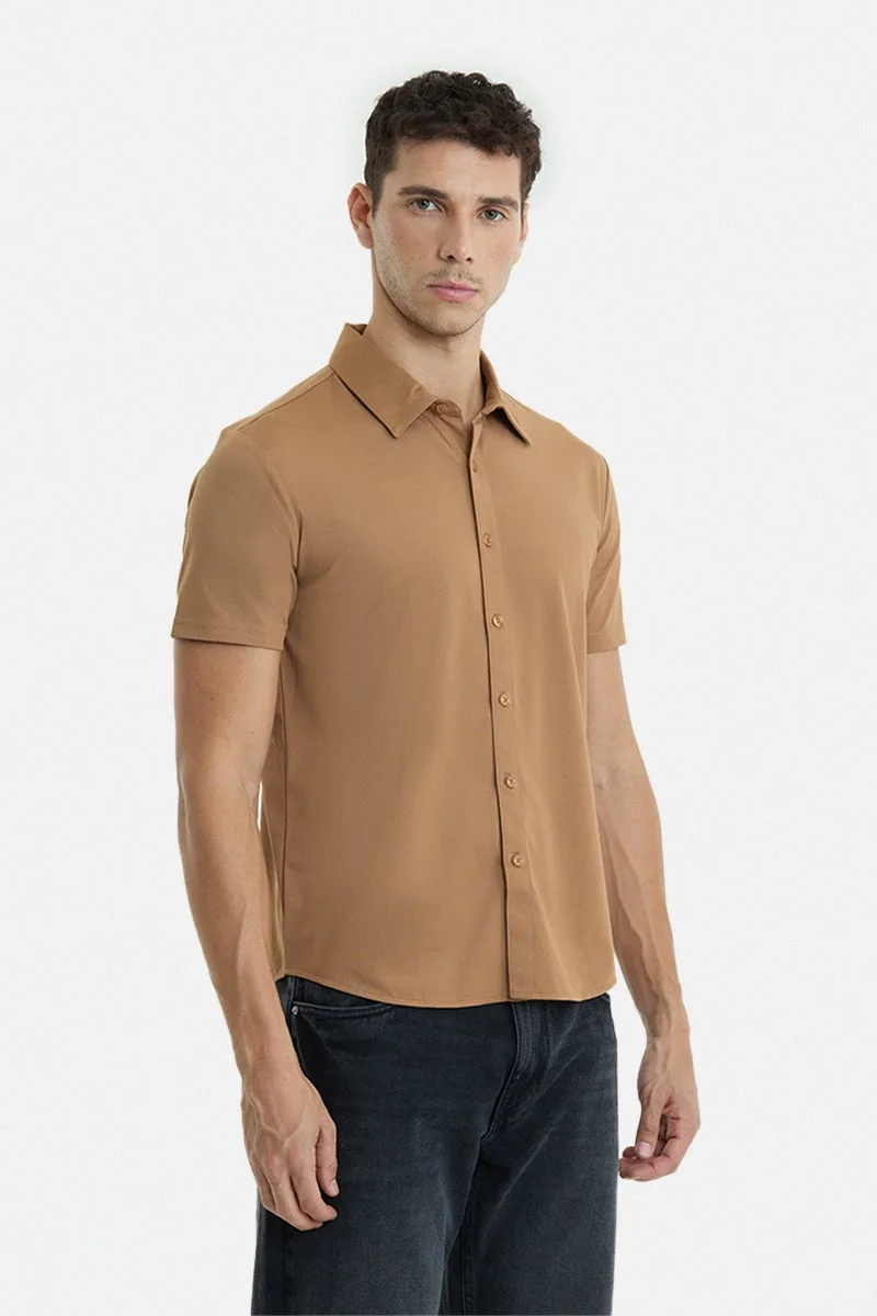 SNITCH Brown Textured Half Sleeve Regular Fit Casual Shirt