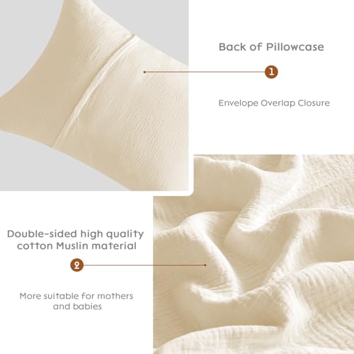 SE SOFTEXLY Muslin Pillowcases Standard Size 100% Cotton, 2 Pack Pillow Shams with Envelope Closure, Ultral Soft and Breathable Pillow Case Covers, Off-White, 20" X 26", No Filling - Image 4