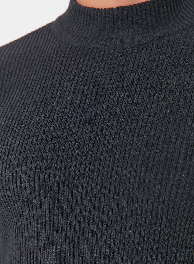 trendyol Anthracite Cotton Corded Sweater  Half Turtleneck, Slim Fit - Image 4