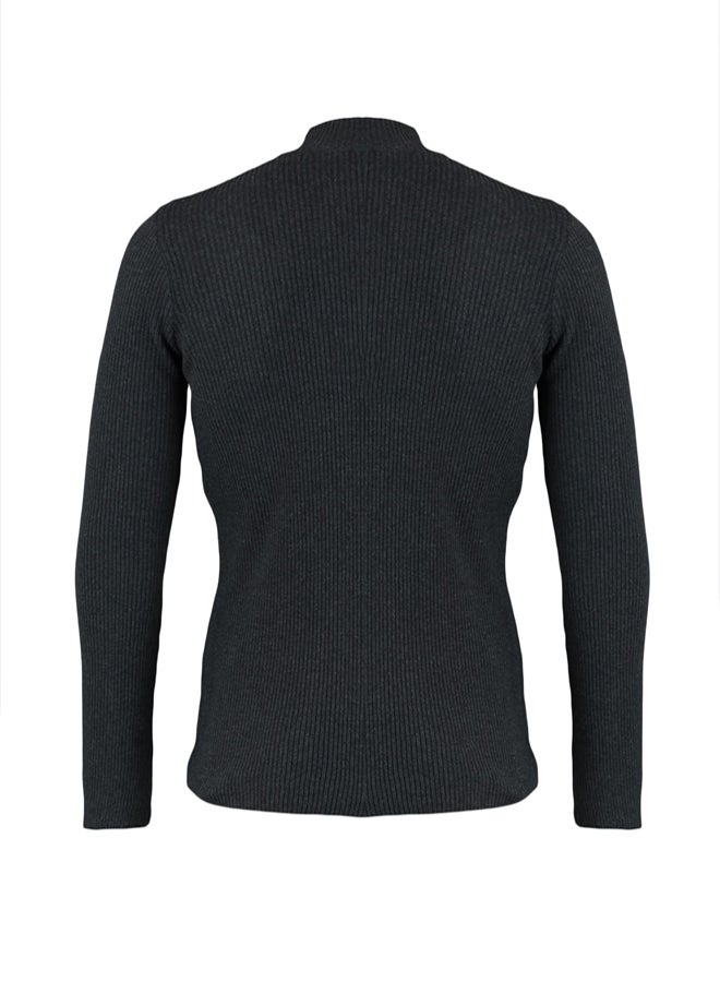 trendyol Anthracite Cotton Corded Sweater  Half Turtleneck, Slim Fit - Image 5