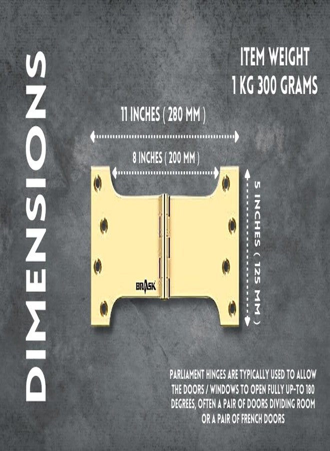 BRASK Brass Heavy Duty Parliament Hinges 8" x 5" x 4 mm | Wide Opening, Extended Hinges with Screws (1, Antique Brass) - Image 2