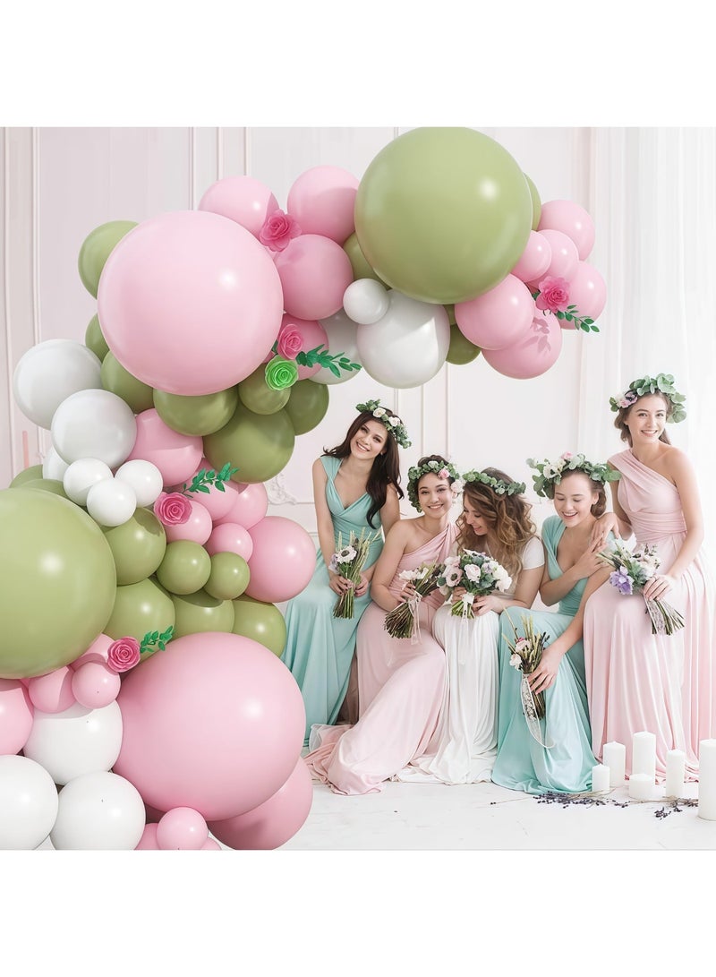 Balloon World Pink Sage Green & White Balloon Arch Kit - Pink, Green, White Balloon Garland for Birthdays, Baby Showers, Weddings, Anniversary Parties - Image 4