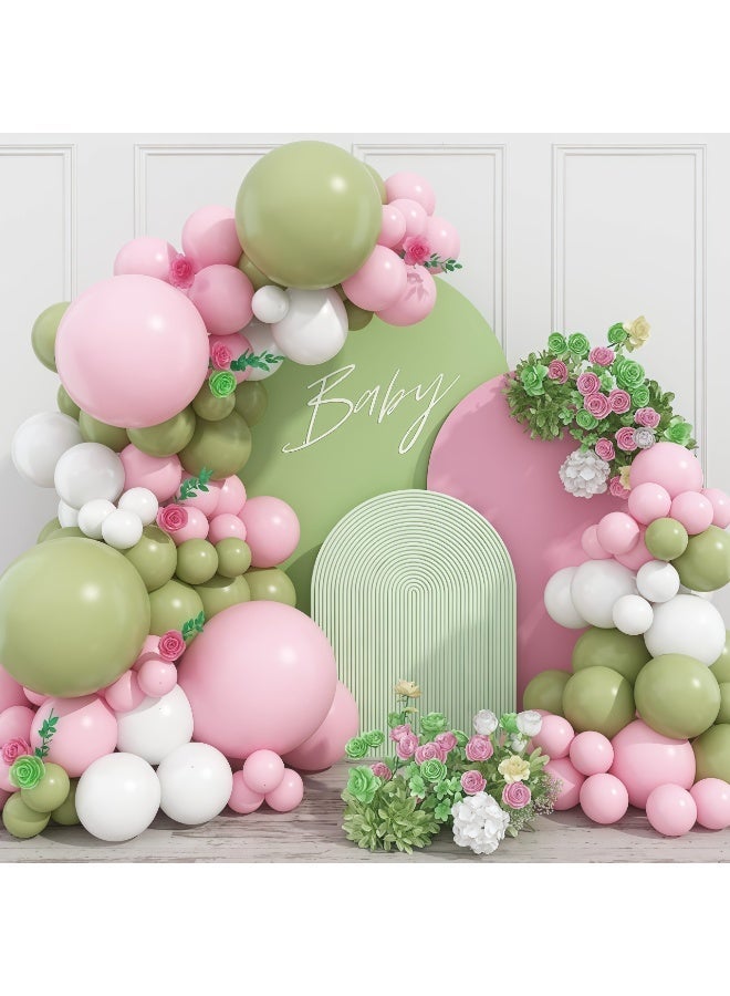 Balloon World Pink Sage Green & White Balloon Arch Kit - Pink, Green, White Balloon Garland for Birthdays, Baby Showers, Weddings, Anniversary Parties - Image 2