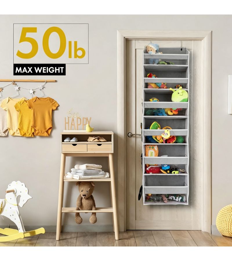 Grey 6 Layer Fabric Storage Hanging Bag With Transparent Pocket Door Organizer Non Perforated Foldable Shelf Cabinet Organization - Image 1