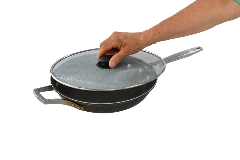 HOME-X Splatter Screen for Frying Pans, Anti-Splatter Lid with Stainless-Steel Mesh, Fry Pan Splash Guard, Set of 2, 11 ¼” Dia. and 9 ¾” Dia. - Image 5