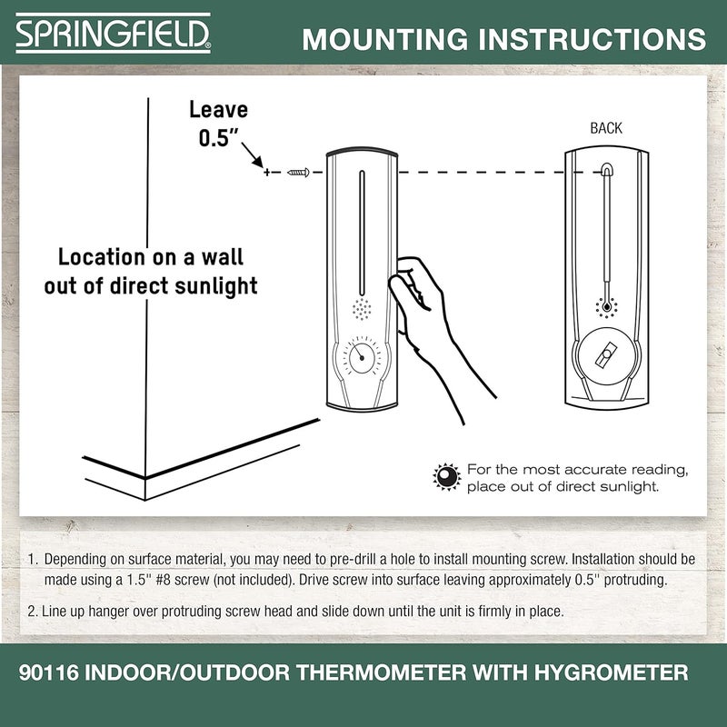 Springfield Vertical Thermometer and Hygrometer, Wireless Indoor Outdoor Thermometer, Humidity Meter for Patio, Garden, or Nursery area, 9.125-Inch, White - Image 4
