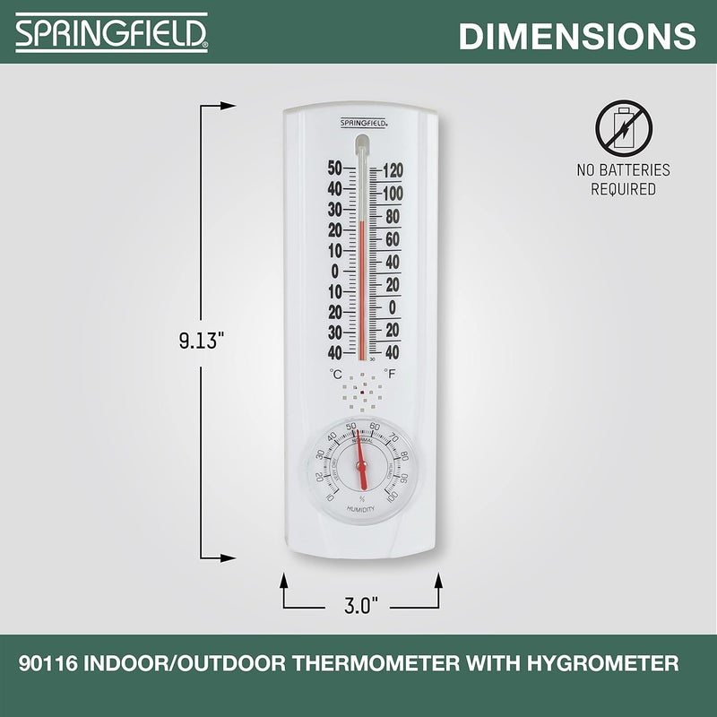 Springfield Vertical Thermometer and Hygrometer, Wireless Indoor Outdoor Thermometer, Humidity Meter for Patio, Garden, or Nursery area, 9.125-Inch, White - Image 1