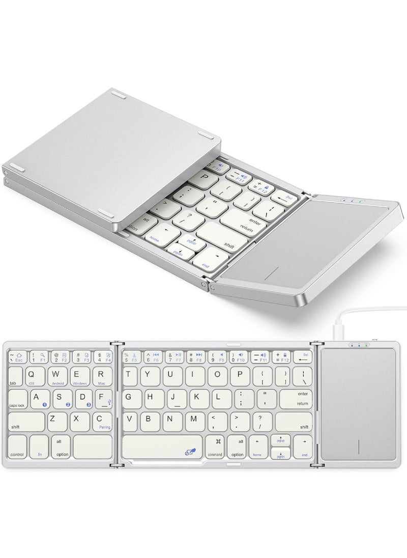 Rock Pow Foldable Bluetooth Keyboard with Touchpad Rechargeable Wireless Portable Keyboard Dual-Mode Bluetooth/USB Wired Pocket-Sized Travel Keyboard for iOS Android Windows Mac OS  - Image 1