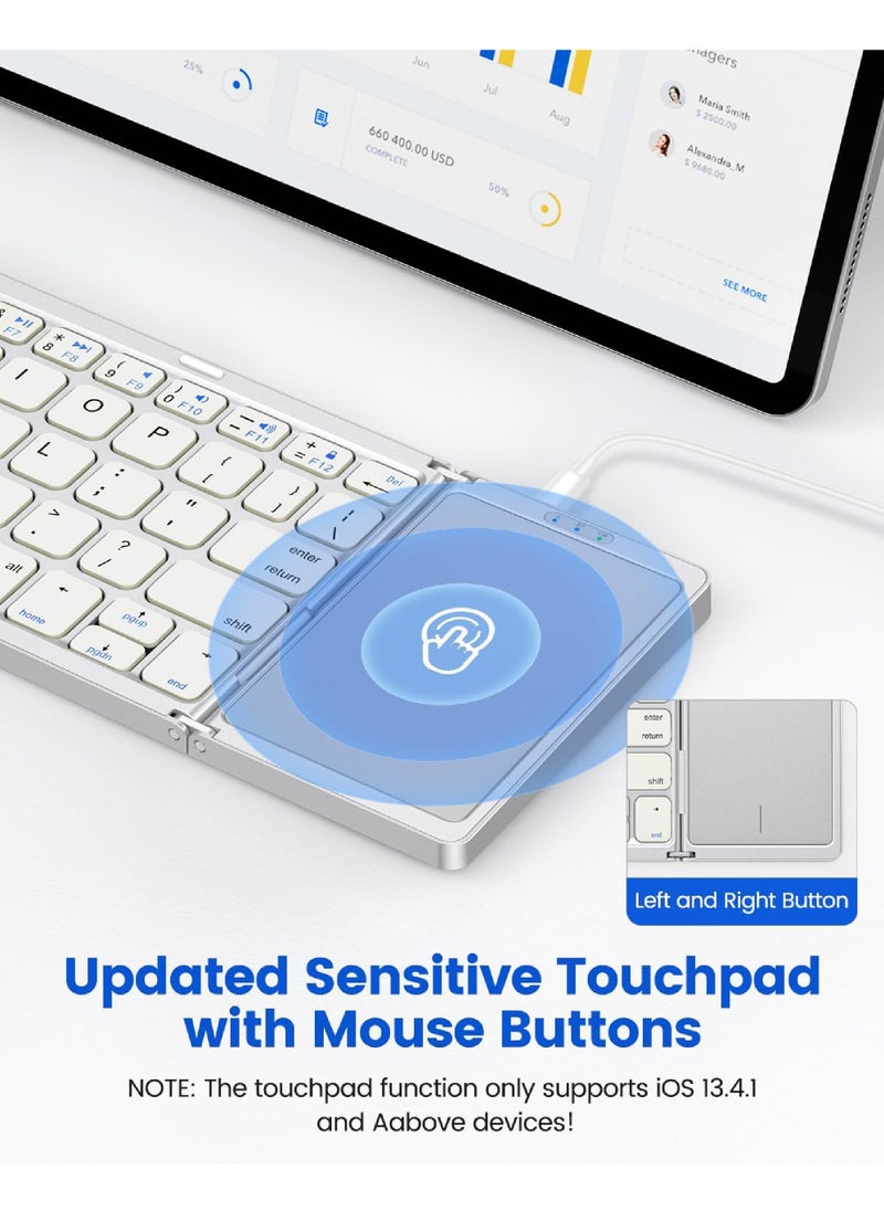 Rock Pow Foldable Bluetooth Keyboard with Touchpad Rechargeable Wireless Portable Keyboard Dual-Mode Bluetooth/USB Wired Pocket-Sized Travel Keyboard for iOS Android Windows Mac OS  - Image 3