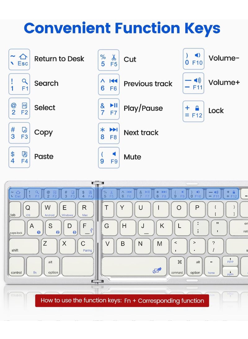 Rock Pow Foldable Bluetooth Keyboard with Touchpad Rechargeable Wireless Portable Keyboard Dual-Mode Bluetooth/USB Wired Pocket-Sized Travel Keyboard for iOS Android Windows Mac OS  - Image 4