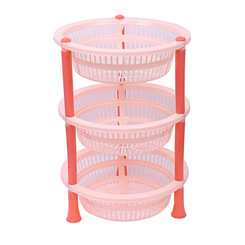 Kuber Industries Plastic 3 Layer Multi-Purpose Kitchen Storage Basket Rack (Beige)-CTKTC13196, Standard - Image 3