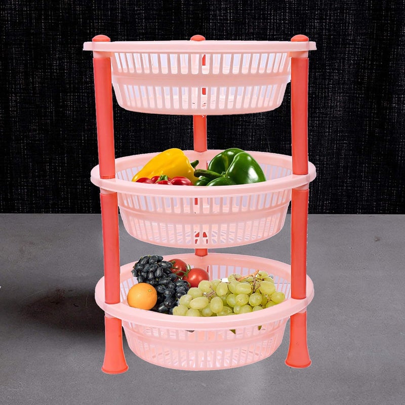 Kuber Industries Plastic 3 Layer Multi-Purpose Kitchen Storage Basket Rack (Beige)-CTKTC13196, Standard - Image 2