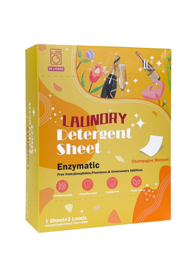 CMGTYYD. أقراص غسيل برائحة الشمبانيا، حتى 80 غسلة (40 ورقة) أقراص صابون غسيل صديقة للبيئة - أقراص غسيل خالية من السوائل، صديقة للسفر، خالية من البلاستيك ولا تسبب الحساسية، قابلة للتحلل - Image 1