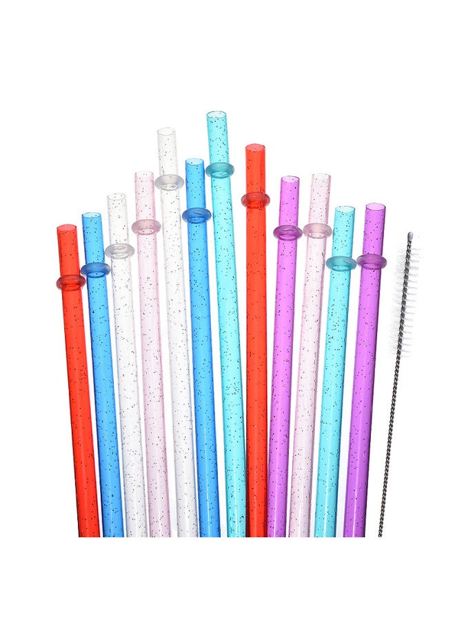 Spot Cross-border Thick Hard Straw Silver Powder Color With Ring Straw Reusable Double Cup Straw With Brush-Color:Purple 12 1 Brush-Specifications:Silver Powder Belt Ring 23cm  - Image 4