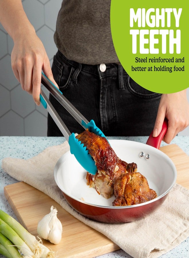 تيستي ملقط تايستي مايتي بطول 12 بوصة، أسنان من السيليكون المقوى بالفولاذ، مقاوم للحرارة حتى 400 درجة فهرنهايت، آمن للاستخدام على الأسطح غير اللاصقة، تصميم قابل للقفل لسهولة التخزين، آمن للغسل في غسالة الأطباق، أزرق - Image 2