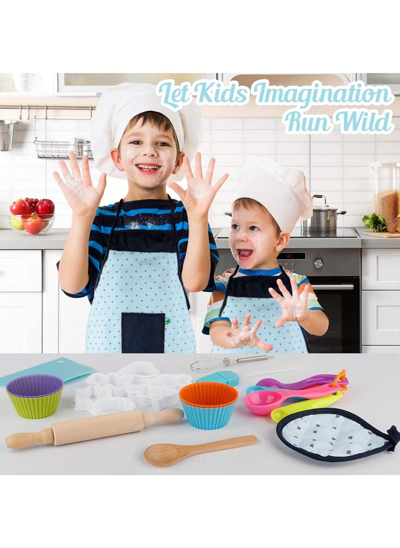 Cooking and Baking Set for Kids, Kids' Chef Role Play Costume Set, Toddler Chef Hat Apron Dress Up with Apron, Chef Hat, Mitt, Cookie Cutters and Utensil for Kids Aged 3+ Years - Image 2