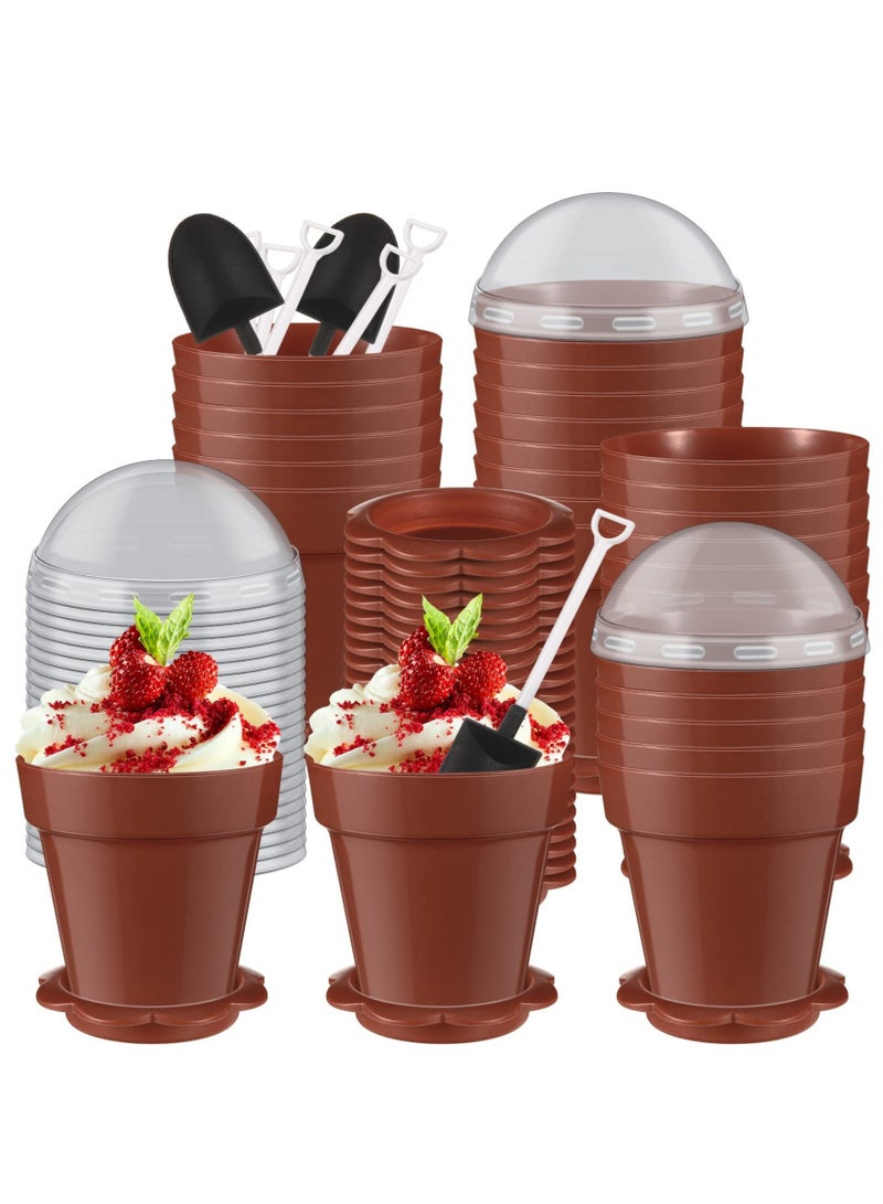 Excefore Flowerpot Dessert Cup Plastic Cake Cups, Dessert Cups with Dome Lids, Flowerpot Shaped Mousse Cake Cups, DIY Dessert Crunch Cup, Portable Cereal Cup (50 Pcs) - Image 1