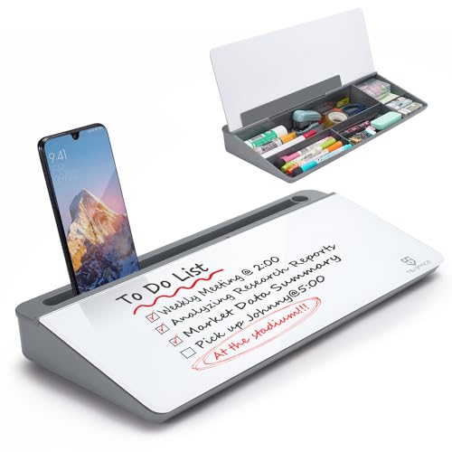TSJ OFFICE Small Desktop Glass Whiteboard Dry-Erase-Board - Computer Keyboard Stand White Board Surface Pad with Drawer, Desk Organizers with Accessories for Office, Home, School Supplies - Image 1
