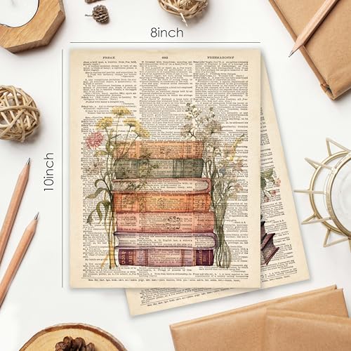 BESERH Retro Bookish Wall Decor, Vintage Book Wall Art Prints, Preppy Bow Floral Dictionary Book Posters for Reading Room Corner Nook Library Classroom, 8x10 Inches Set of 4 Unframed - Image 2