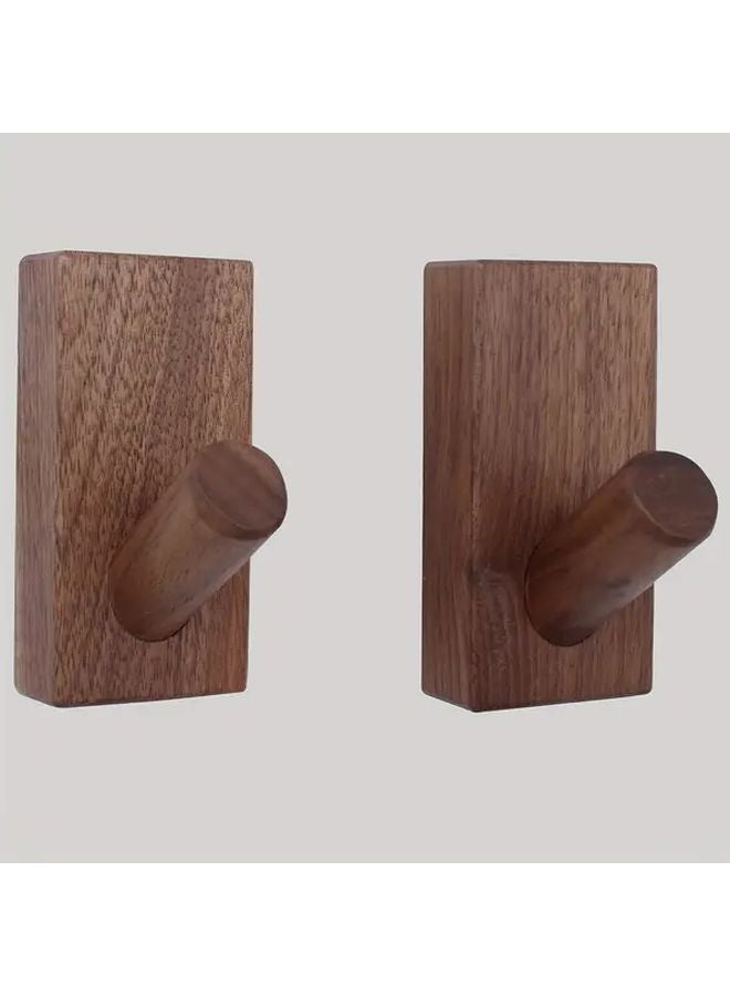 Carbon Brown Wooden Wall Hooks 2 Pieces Heavy Duty Adhesive Hanging Organizer - Image 1