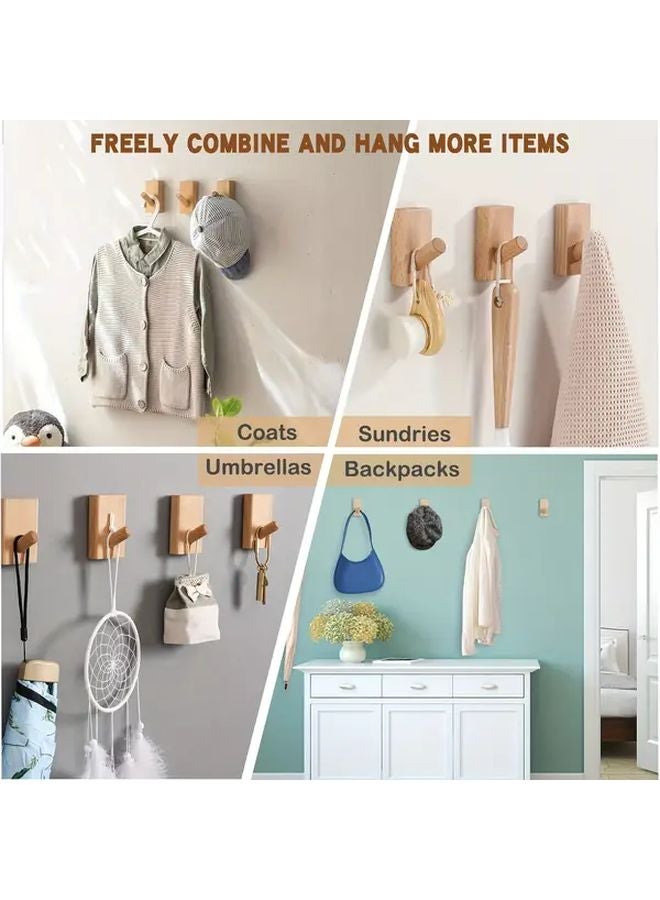 Carbon Brown Wooden Wall Hooks 2 Pieces Heavy Duty Adhesive Hanging Organizer - Image 2