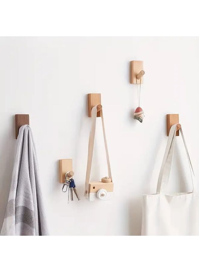 Carbon Brown Wooden Wall Hooks 2 Pieces Heavy Duty Adhesive Hanging Organizer - Image 5