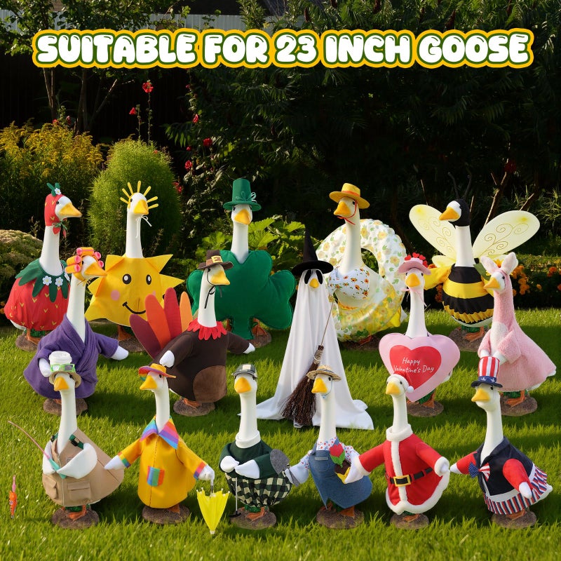 SilTriangle 16 Set Holiday Porch Goose Outfits All Seasons Bundle for Valentine Easter St. Patrick Summer Hawaiian 4th of July Halloween Christmas Concrete Porch Goose Clothes for Patio Yard Lawn - Image 3
