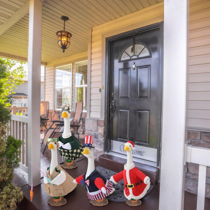 SilTriangle 16 Set Holiday Porch Goose Outfits All Seasons Bundle for Valentine Easter St. Patrick Summer Hawaiian 4th of July Halloween Christmas Concrete Porch Goose Clothes for Patio Yard Lawn - Image 5