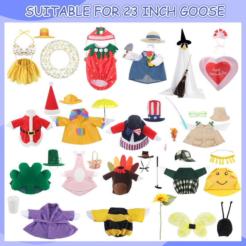 SilTriangle 16 Set Holiday Porch Goose Outfits All Seasons Bundle for Valentine Easter St. Patrick Summer Hawaiian 4th of July Halloween Christmas Concrete Porch Goose Clothes for Patio Yard Lawn - Image 2