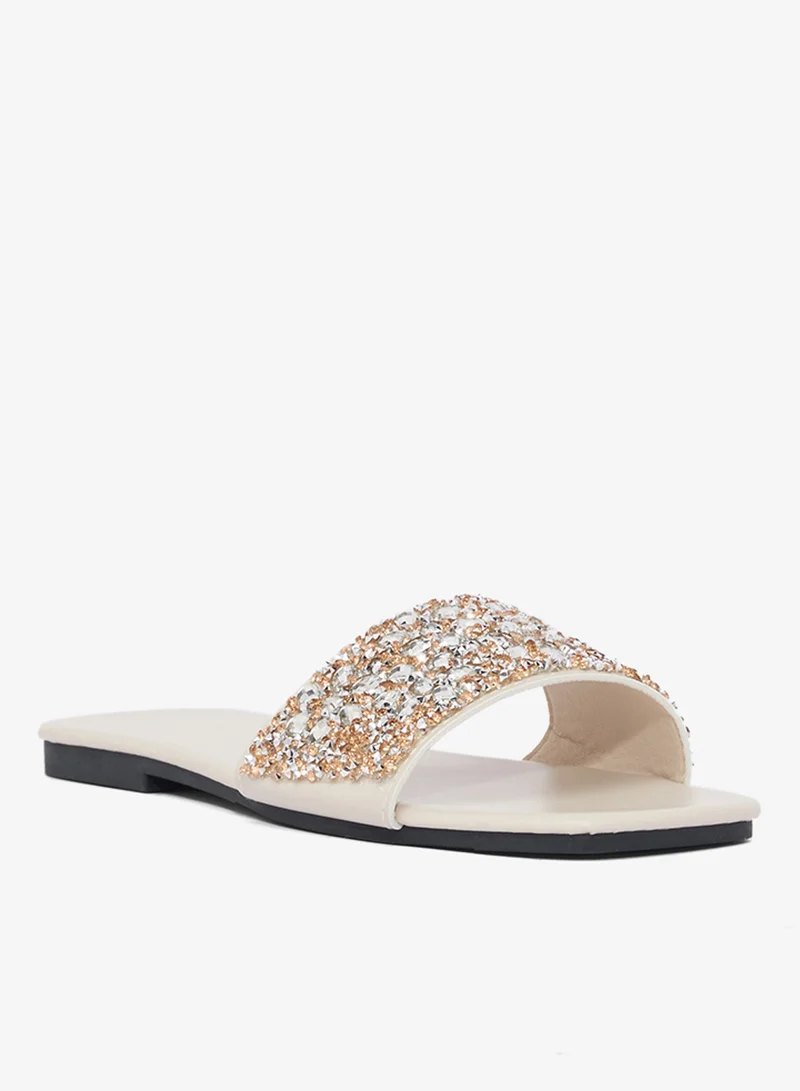خزانة Jewel Rhinestone Embellished Flat Sandals