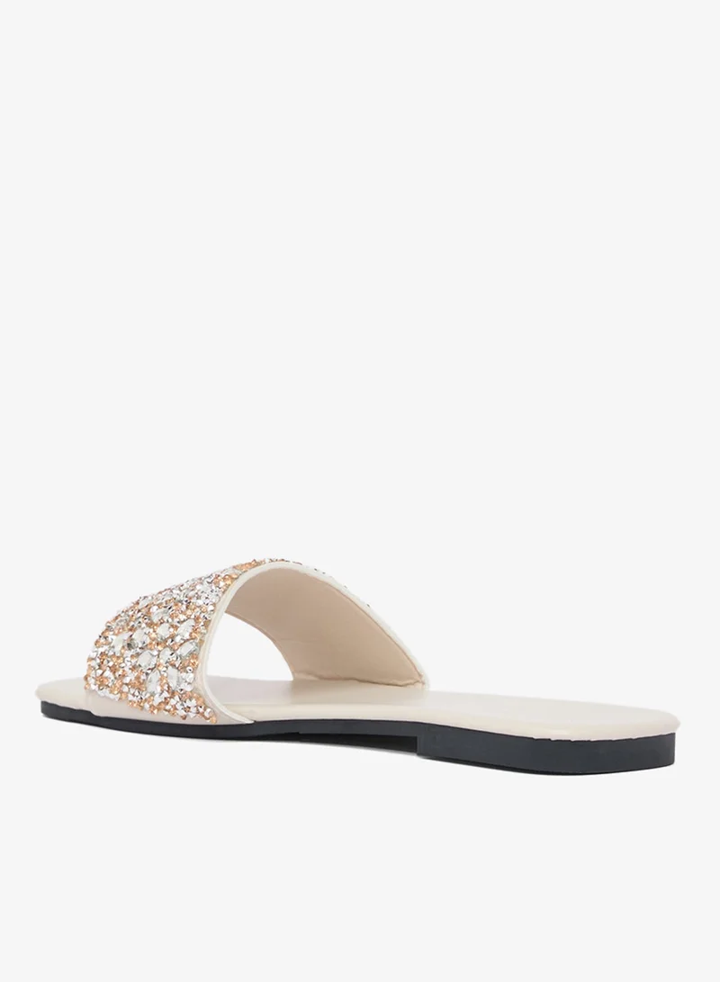 Khizana Silver Jewel Rhinestone Embellished Flat Sandals for Women | Best Price UAE