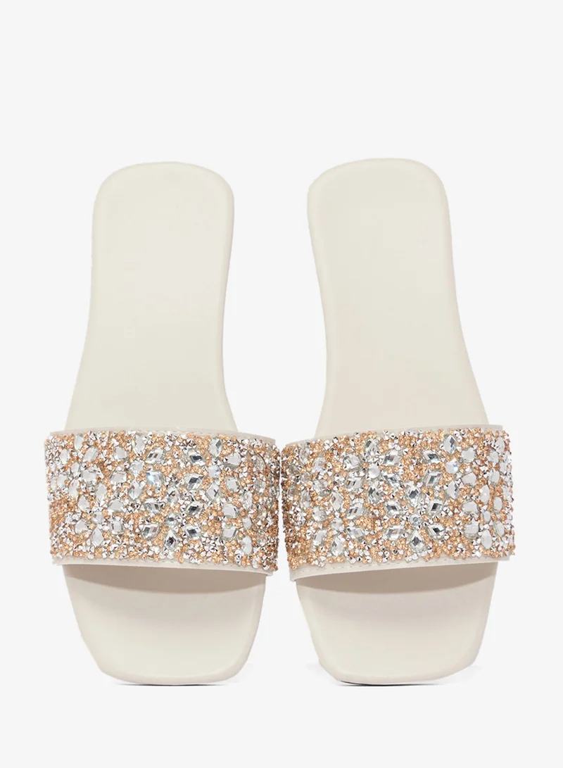 Khizana Silver Jewel Rhinestone Embellished Flat Sandals for Women | Best Price UAE