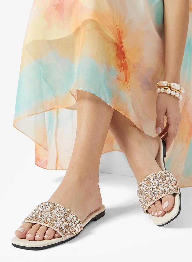 Khizana Jewel Rhinestone Embellished Flat Sandals