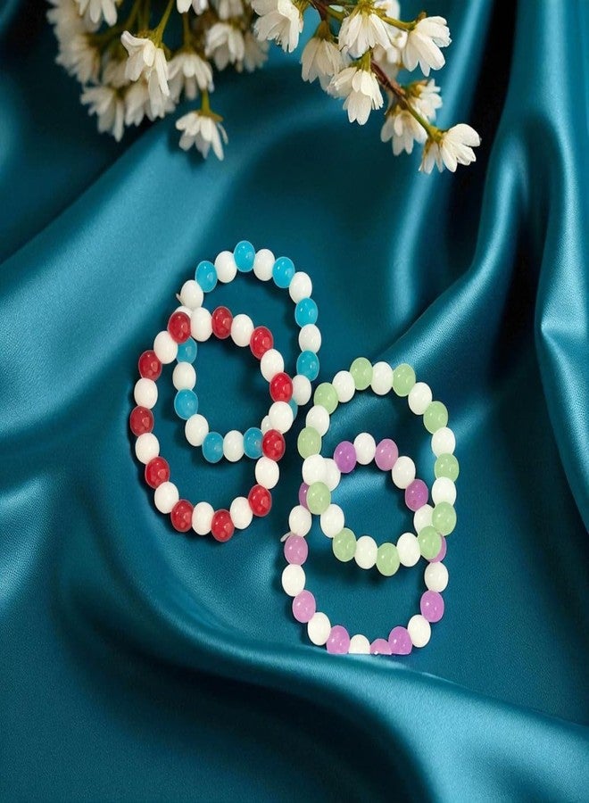 ACCESSHER Stylish Blue-White Beaded Bracelet | Elastic Adjustable Hand Accessories Jewellery For Gift | Stretchable Bead Korean Bracelet for Women & Girls (Multicolor) - Image 4