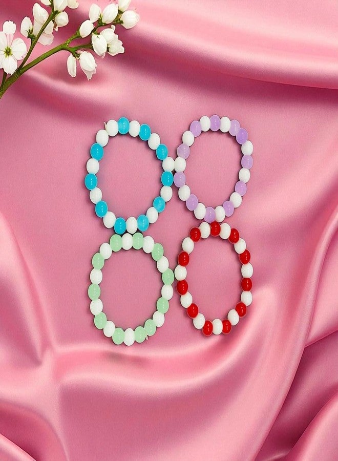 ACCESSHER Stylish Blue-White Beaded Bracelet | Elastic Adjustable Hand Accessories Jewellery For Gift | Stretchable Bead Korean Bracelet for Women & Girls (Multicolor) - Image 3