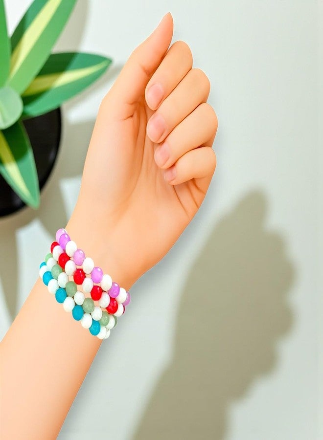 ACCESSHER Stylish Blue-White Beaded Bracelet | Elastic Adjustable Hand Accessories Jewellery For Gift | Stretchable Bead Korean Bracelet for Women & Girls (Multicolor) - Image 2
