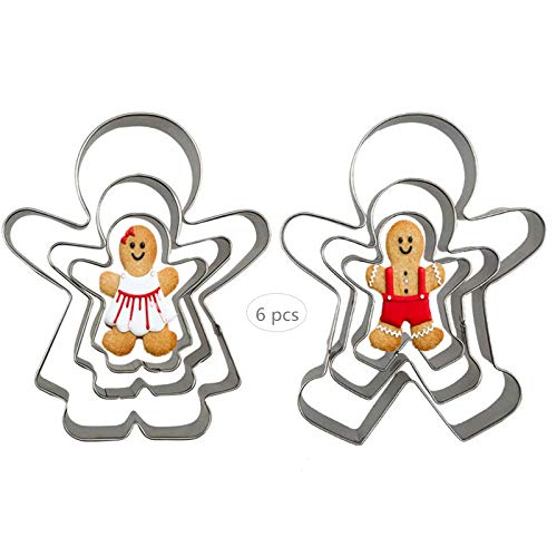 IShang Gingerbread Man and Gingerbread Woman Shaped Cookie Cutters Set of 6 pcs, Stainless Steel Christmas Gingerbread Families Boys and Girls Fondant Cut-outs Set Baking DIY Molds - Image 1