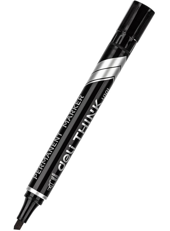 Deli Think 1.5 5Mm Chisel Tip Low Odor Ink Permanent Marker 12 Piece Set Black - Image 1